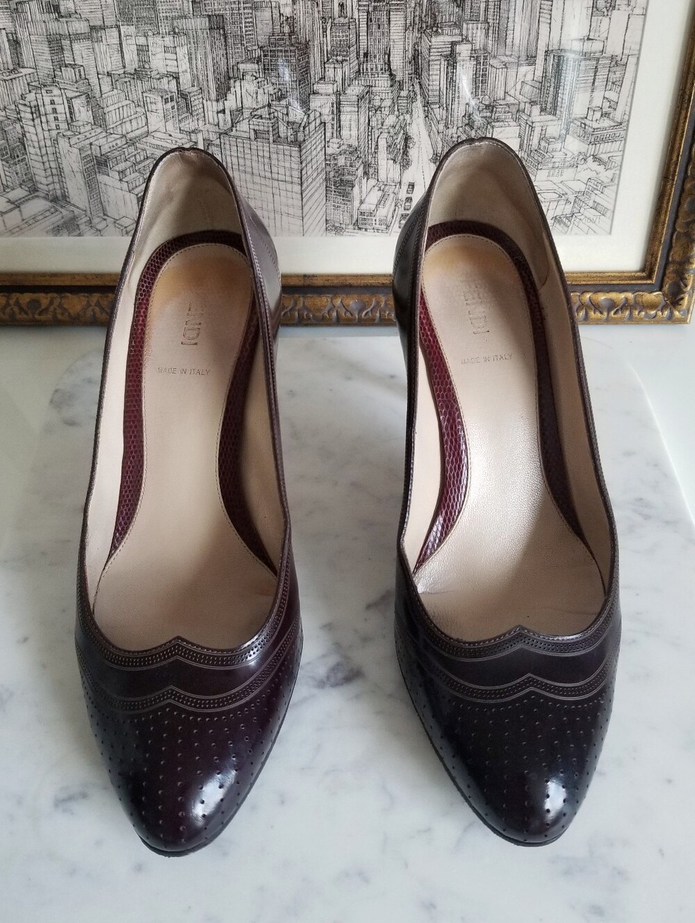 Fendi Burgundy and Dark Cherry Brown Pumps